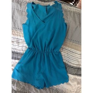 Blue Scallop Detailed Romper